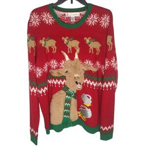Jolly Sweaters Sweater Mens 2XL Funny Goat Christmas Pullover Novelty Holiday